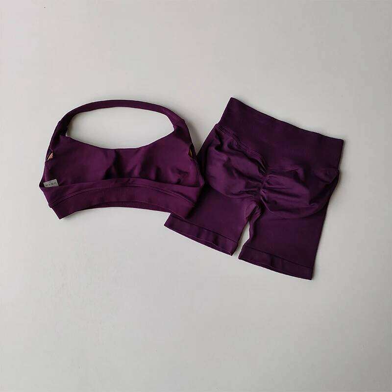 Sexy Halter Neck Beautiful High Waist Peach Sports Bras Shorts Suit Pilates Gathering Yoga Vest Training Fitness Bra Sets 26H0310