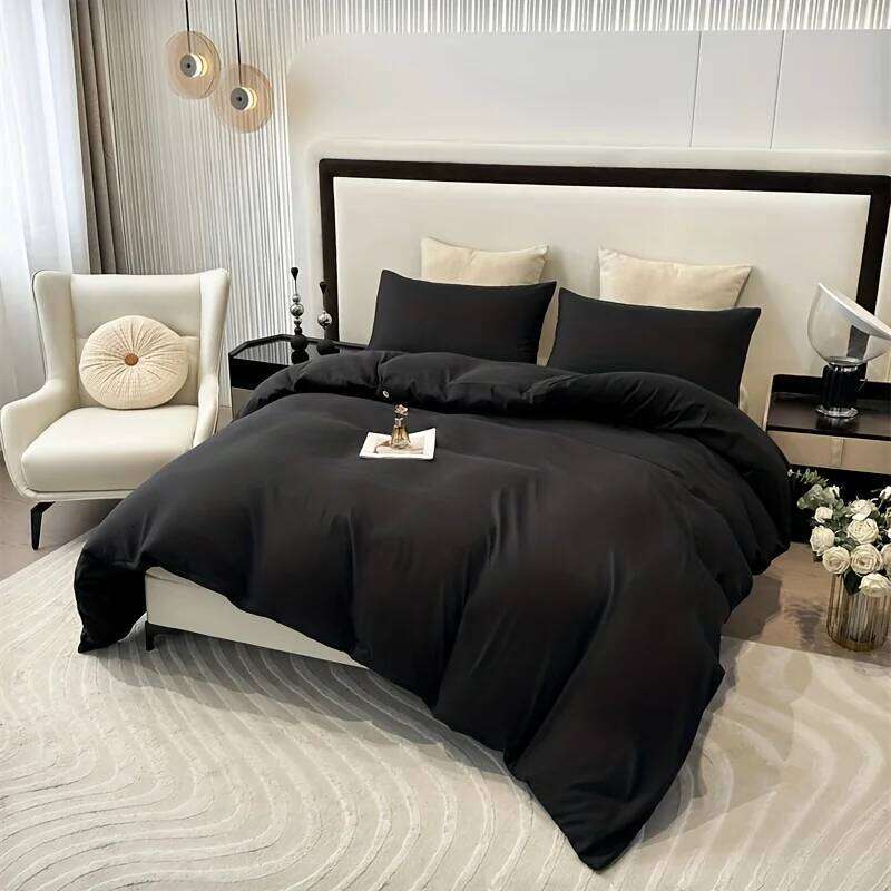 3pcs Brushed Solid Color Duvet Cover, duvet cover*1+Pillowcases*2, Polyester Fabric, All Season Bedding H260311 - view 4