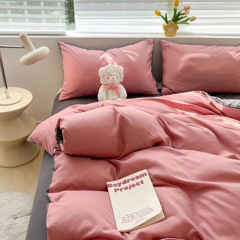 Nordic Simple Style Solid Color Double Washable Cotton Quilt Cover Four Piece Set Single Dormitory Sheet 3pcs H260311 - view 6