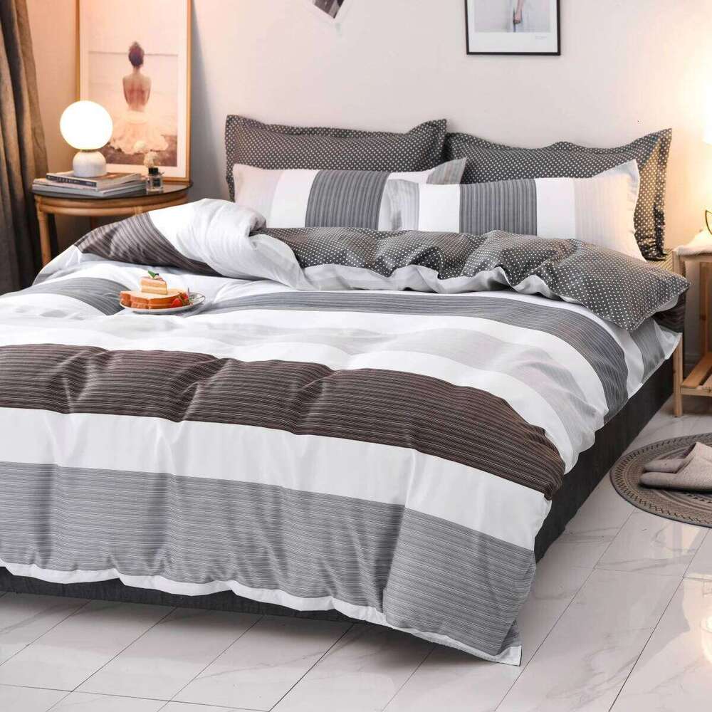 3PCS Geometric Duvet Modern Classic Stripe Bedding Set Queen King Size Soft Comforter Cover with Double Sided Pattern H260311