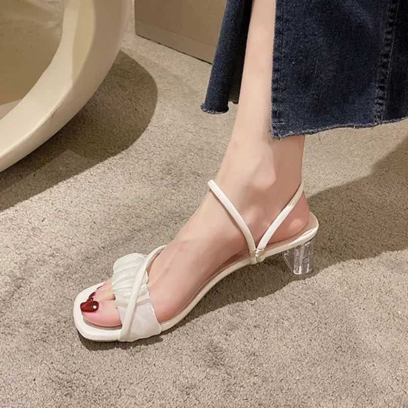 Womens Shoes One-line Chunky Heel Sandals 2025 Summer New Transparent Trend Fashion One-shoe Sandals for Women K260311