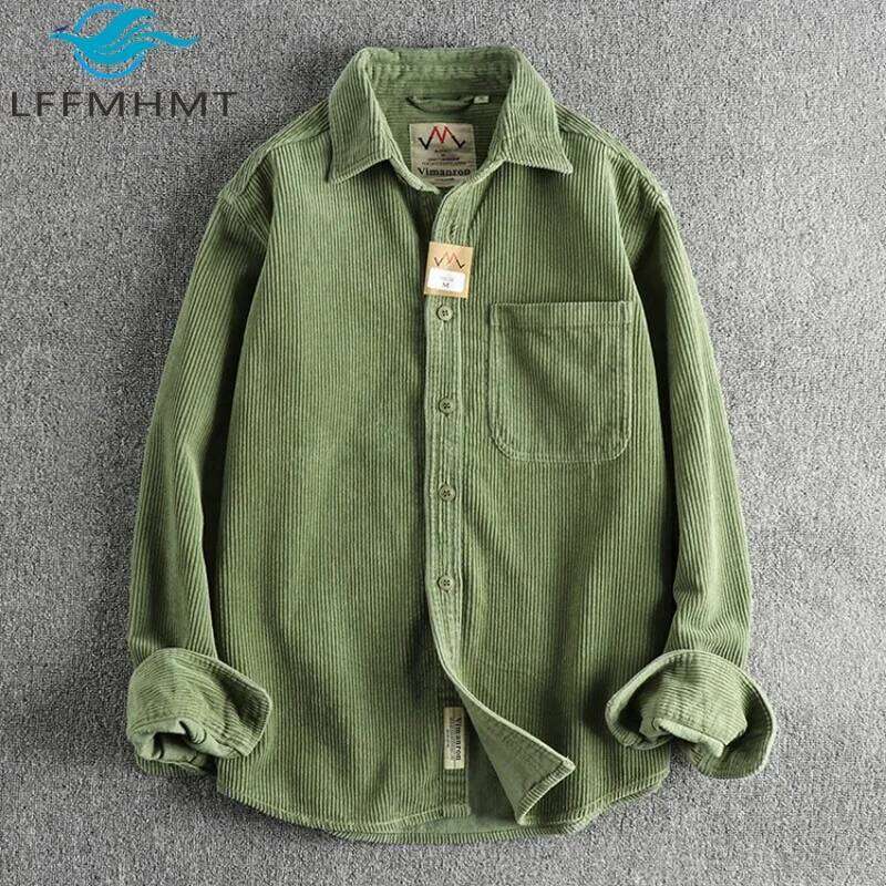 Solid Color Corduroy Vintage Shirt for Men Spring Fashion Simple Basic Long Sleeve Blouse America Style Good Quality Dense Coats 26Y0311
