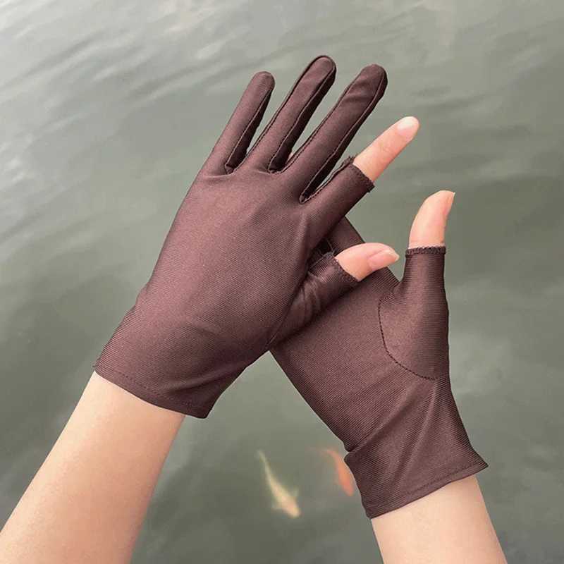Beige Black Summer Women Gloves Outdoor Sport Breathable Thin Semi-Finger Driving Gloves Sunscreen Fingerless Elasticity Gloves M260311