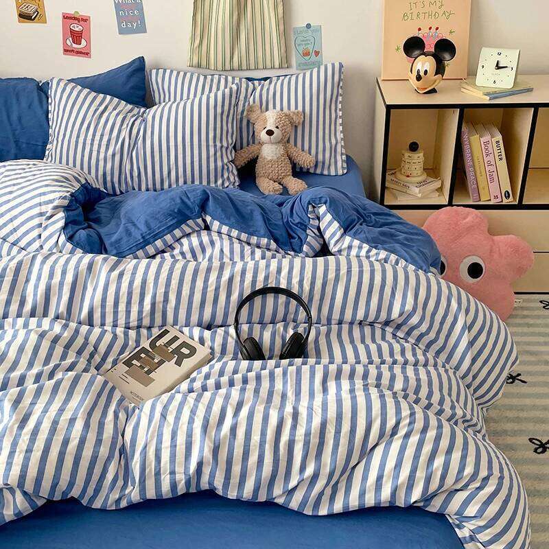 Pink Stripe Bedding Duvet with Pillowcase bed sheet Full Size Linen Quilt Cover Set Queen/King Double Single Bed H260311 - view 3
