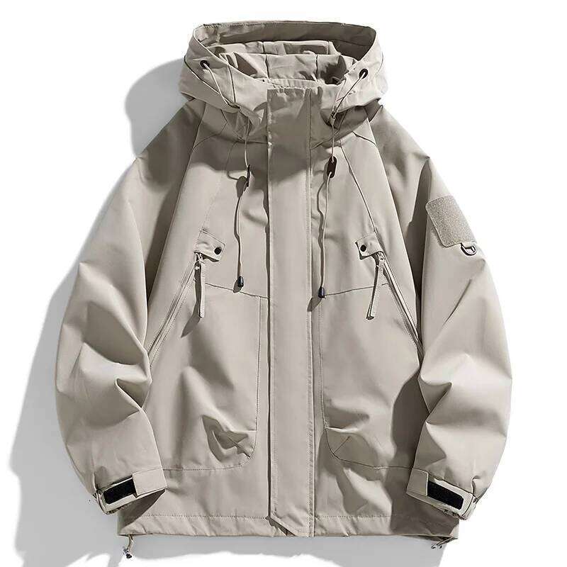 Windbreakers Men Zipper Coat Cargo Waterproof Black Bomber Camping Loose Thin Softshell Hooded Hiking Jacket 26H0311