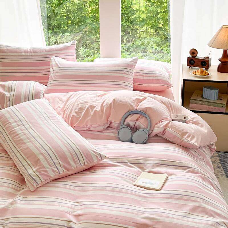 3-piece Two-tone color strip 1* bed cover +2* pillowcase, no filling Soft, comfortable and breathable bedding H260311 - view 3