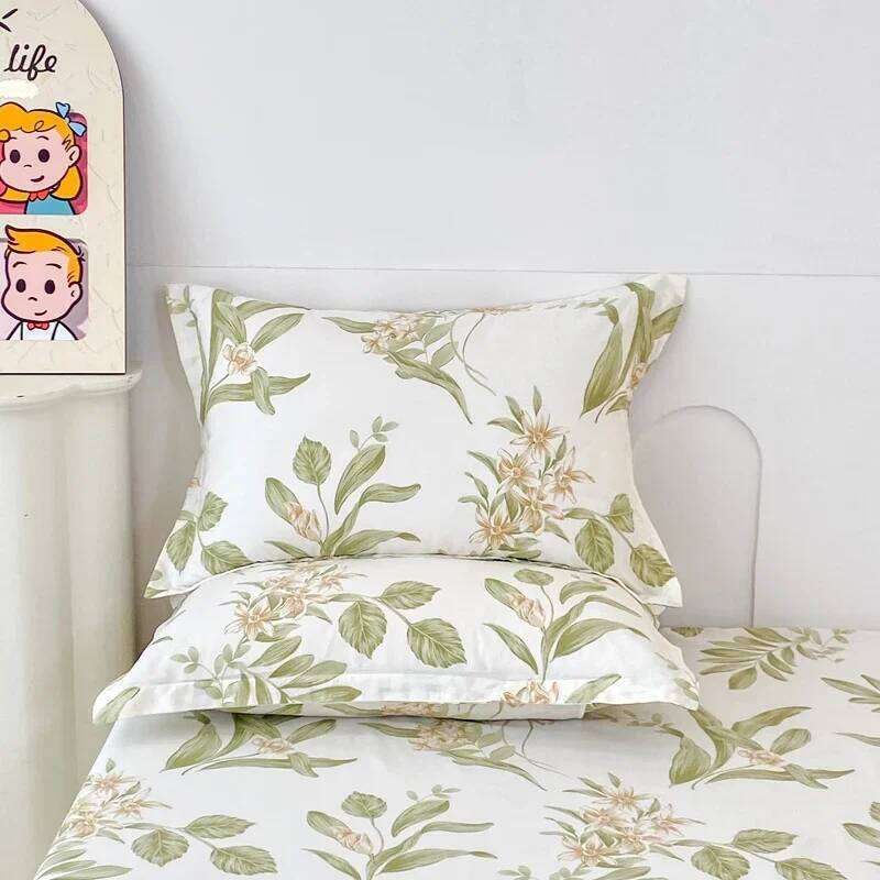 Garden Style Floral Duvet Cover 100% Cotton Boho Aesthetic Green Botanical Bedding Set with Colorful Flower Print Pattern 3Piece H260311