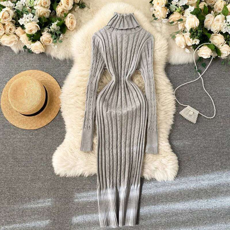 Seoulish Autumn Winter Twist Women's Wrap Knitted Dresses Long Sleeve Sheath Knitwear Office Bodycon Dress Female 2025 New Z260311