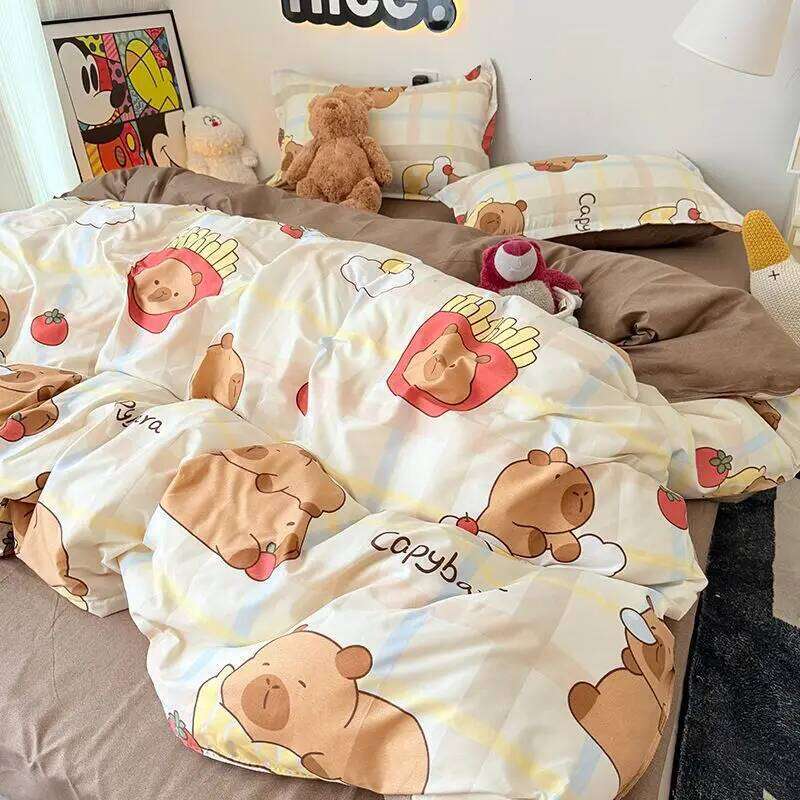Cute Capybara Duvet Cover Boys Girls 3 4pcs Bedroom Decoration Flat Bed Sheet Pillowcases Single Double Size Bedding Set H260311
