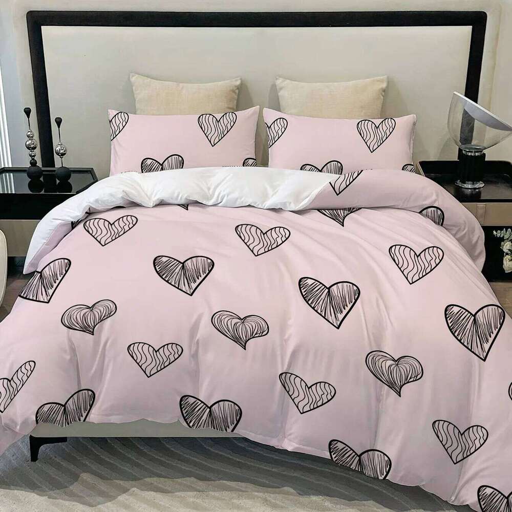 Simple Heart Duvet Cover Pillowcase Nordic Style Valentine's Day Couple Gift Boys Girls Custom Made Bedding Set No Bed Sheet H260311