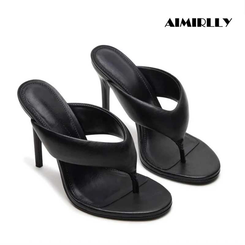 Fashion Womens PVC Thong Mule Sandals High Heels Shoes Ladies Summer Dress Footwear for Summer Black Beige Aimirlly K260311