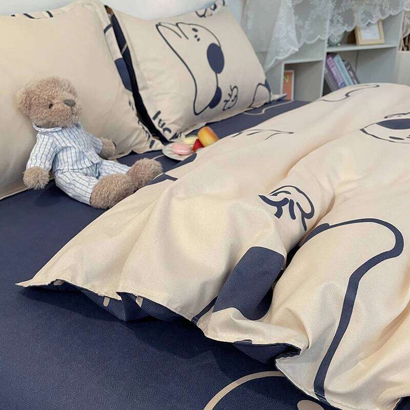 Kawaii Dog Printed Floral Duvet Pillowcase Bedding Set Cute Bed Sheet Quilt Cover Single Queen King Size 3/4 Piece H260311