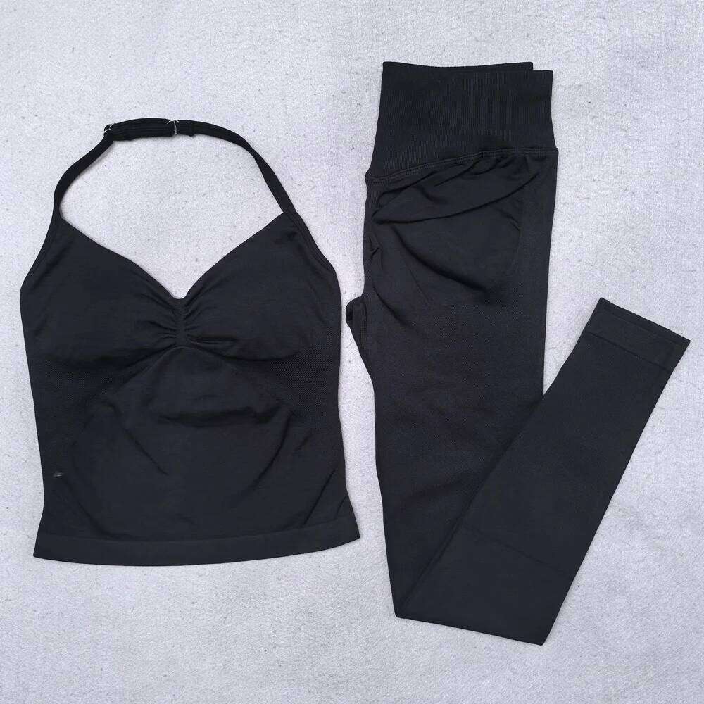 New Seamless Yoga Set Women Gym Clothing Scrunch Bum Legging Padded Tank Top Workout Outfits Fitness Sportswear Suits 26H0311