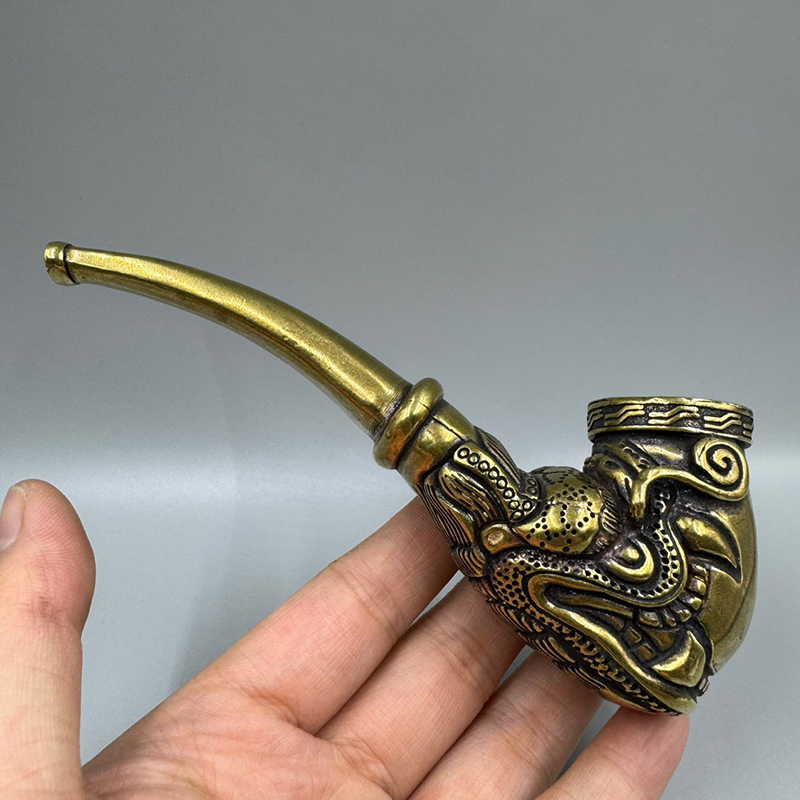 Pure Copper Smoking Pipes Dry Tobacco Pole Brass Cigarette Pot Dual Purpose Filter Holder Old Style Hand Pipe