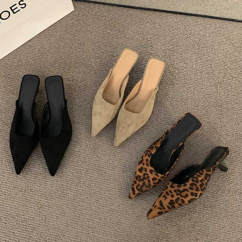 Designer Pointed Toe Leopard Women Mules Fashion Shallow Slip On Shoes Elegant Low Heel Dress Slides Shoes K260311