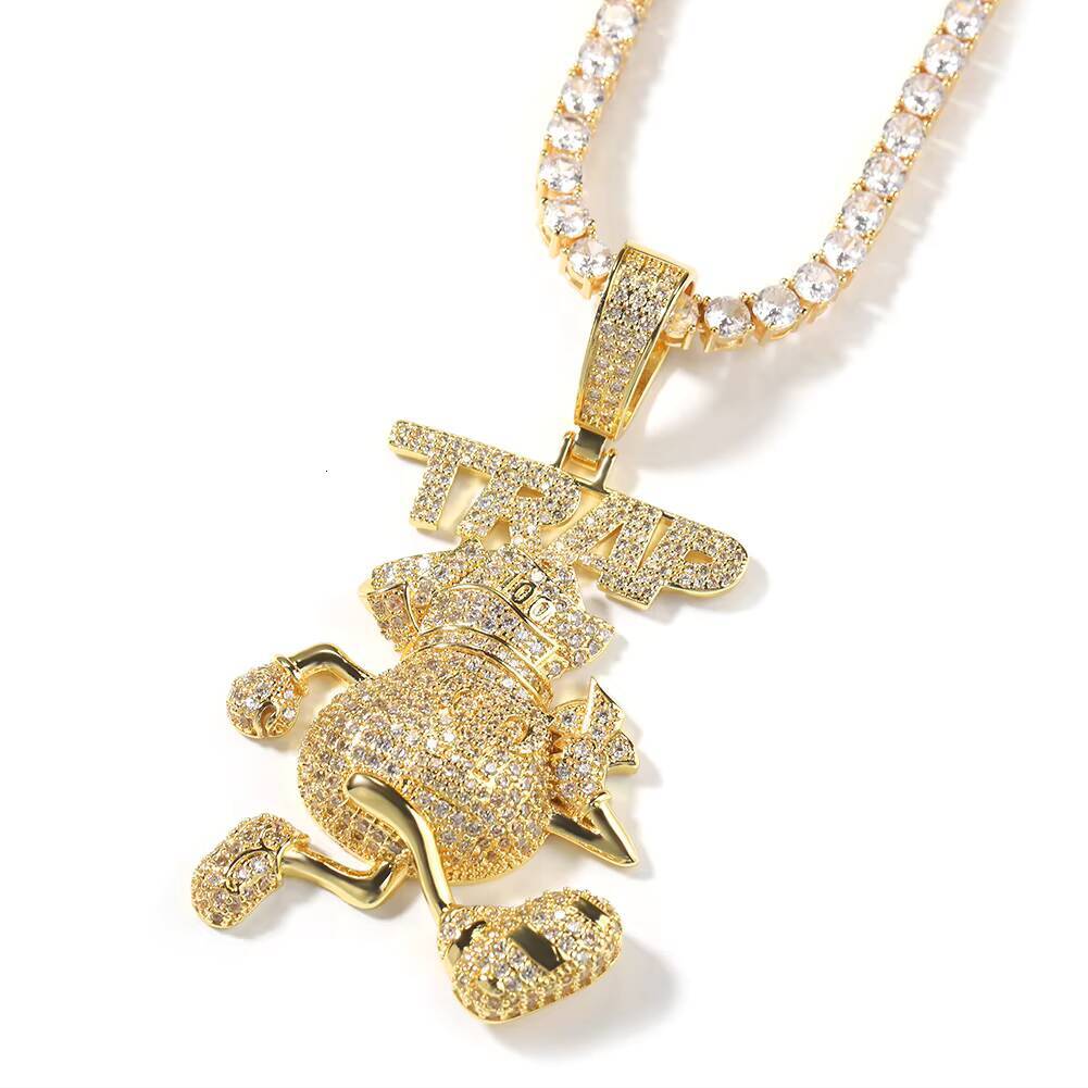 New Trendy Bling Hip Hop Iced Out Jewelry TRAP Full Diamond Wallet Pendant Gold Silver Cartoon Pendant Necklace