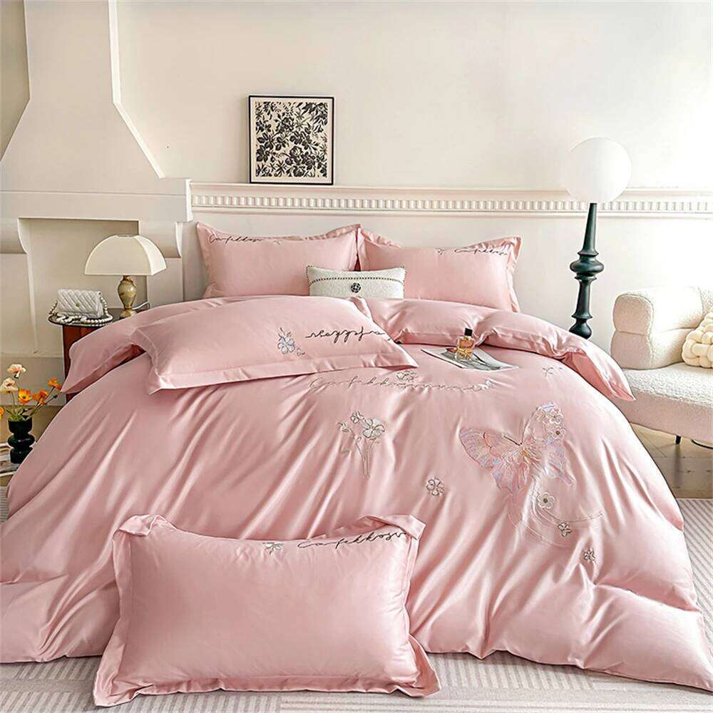 Light Butterfly Embroidery Bedding Soft Comfortable Four-Piece Princess Duvet Cover Bed Sheet Set Pillowcases H260311