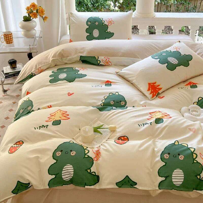 Kawaii Bear Set Floral Duvet Bed Linen Sheet Pillowcase Bedding Cute Dog Quilt Cover Full Queen King Size for Children H260311