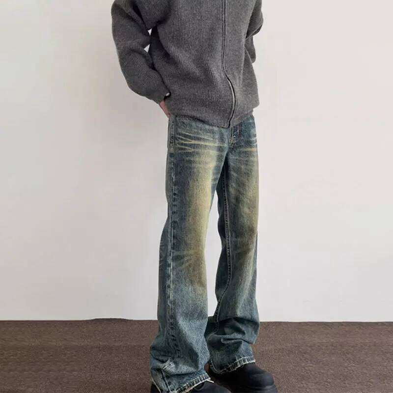 American Vintage 2025 New Fashion Men's Washed Casual Trendy Simple Basic Wide Leg Denim Trousers Male Flare Jeans Pants Clothes Z260225