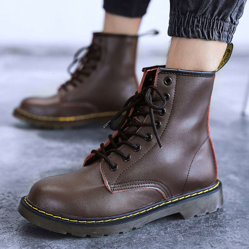 New European Style Couple Martin British Retro High-top Work Shoes Cowhide Round Toe Unisex Leather Boots Free Shipping