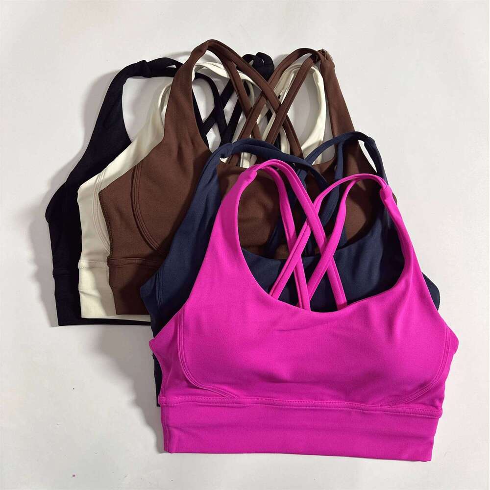 Solid Color Soft Cross Women Fitness Bra Tights Yoga Vest High Strength Shockproof Gym Sports Top Push Up With Chest Pad 26H0311