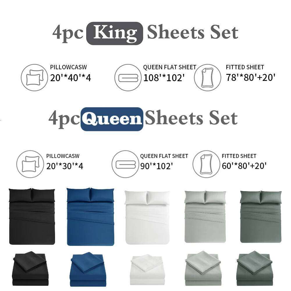 Sheet Breathable & Cooling Hotel Bed Sheets Extra Soft Easy Fit 4 Piece Set H260311