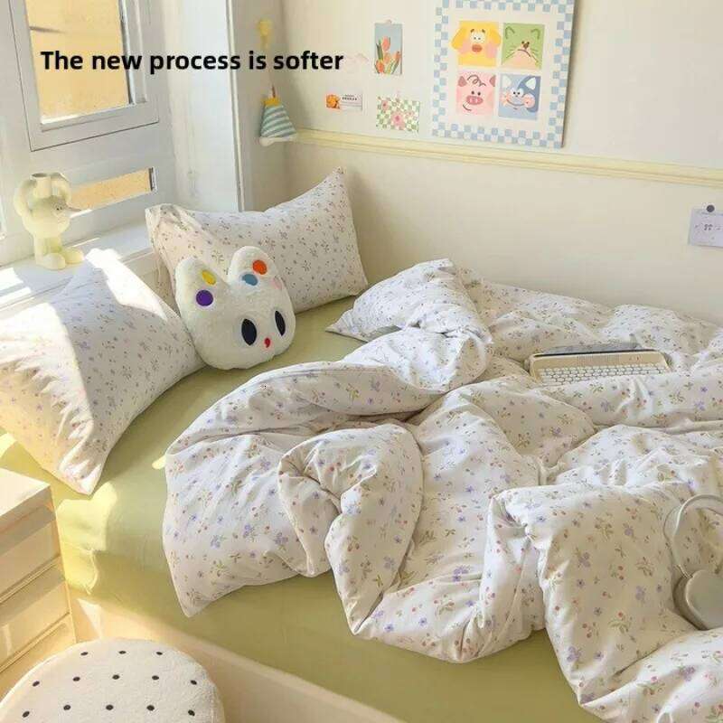 A-class cotton wash set, four-piece set with double-layered gauze bedsheet, duvet cover, and bed skirt, suitable for all seasons H260311