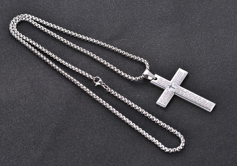 Stainless Steel Scriptures Cross Pendant Necklace Gold Chains Christian Lord's Prayer Cross Necklace for Women Men Dainty Dainty Christian Jewelr