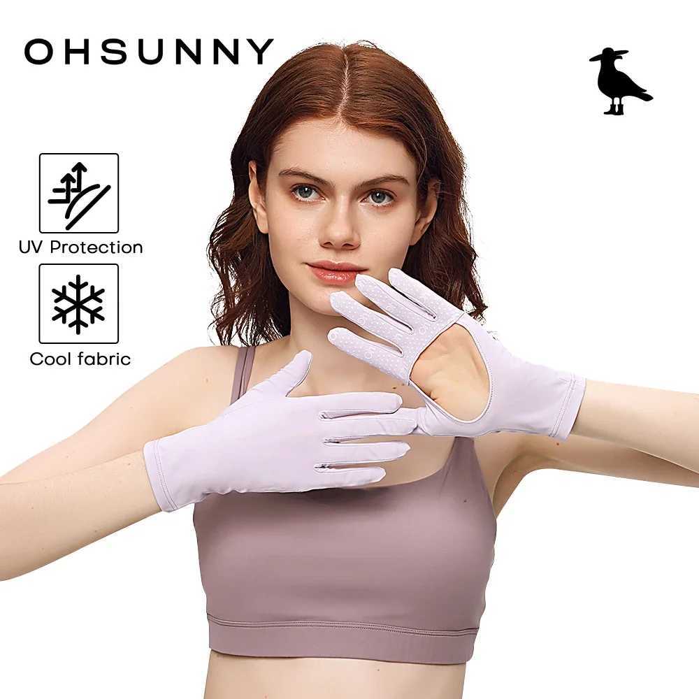 OhSunny Women Summer Breathable UV Gloves Anti-Slip Hollow Out Palm Thin Cooling Sun Protection UPF50 Glove for Outdoor Sport M260311