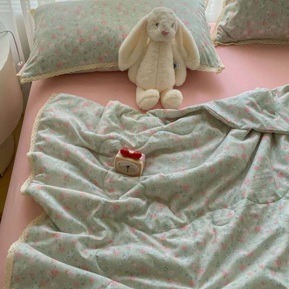 Floral Printed Four Piece Soft Bedroom Decor Bedding Set Summer Quilt Bed Sheet With Pillowcases Home Textiles H260311