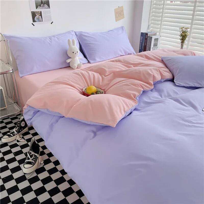 Simple Style 100% Washed Cotton Duvet Queen King 3 Pieces Solid Color Bedding Set, 1 Quilt Cover and 2 Pillowcases, Purple H260311