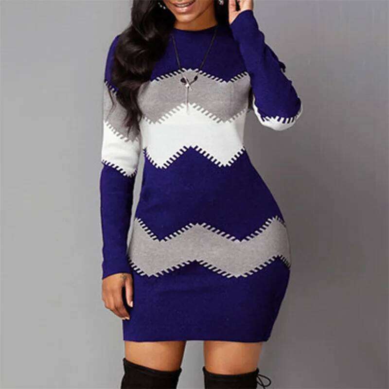 Women Elegant Patchwork Long Sleeve Warm 2022 Autumn Winter Rib Knit Sweater Dress Casual Turtleneck Pullover Mini Dresses Z260311