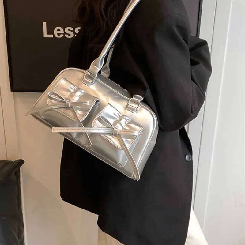 Cute Bow Tie Design Underarm Bags for Women 2026 Y2K Korean Fashion Handbags and Purses Pu Leather Shoulder Designer Bag XJ260311