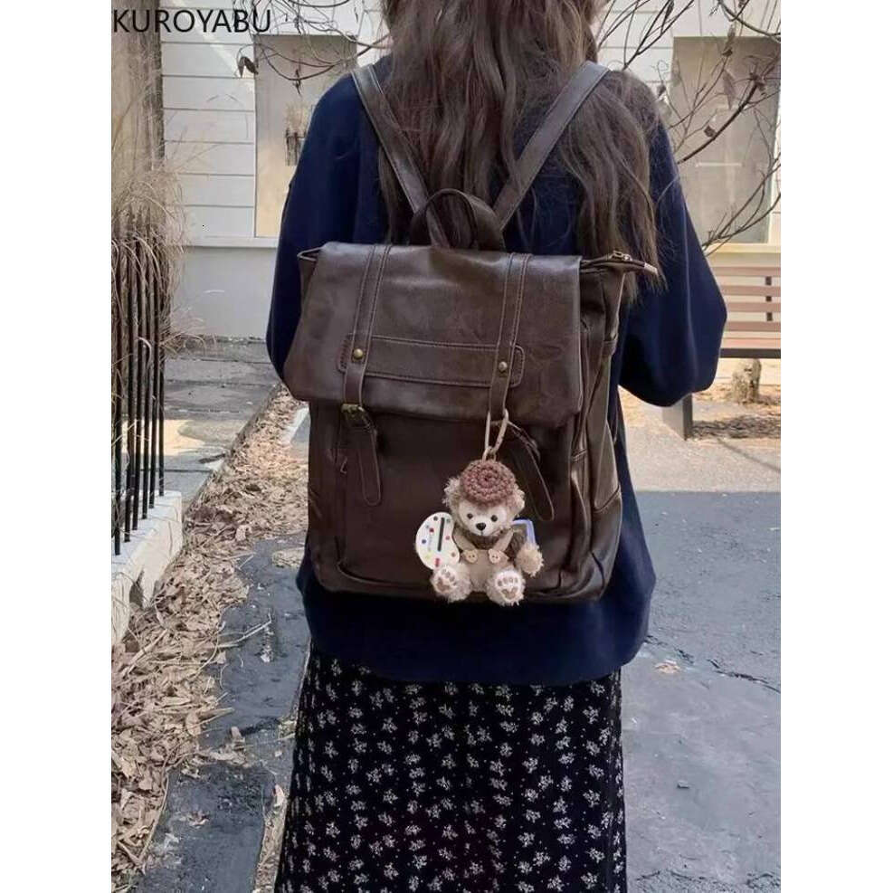 Vintage Brown Jk Backpacks Women High Street Preppy Style Pu Leather Backpack Ladies Harajuku Casual School Bag Fashion Y2k Bags