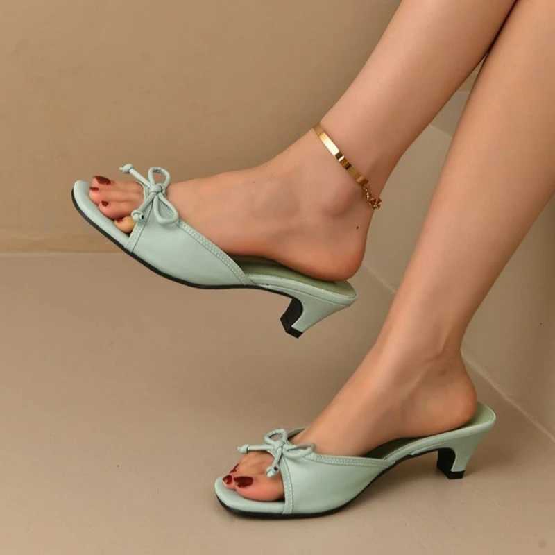Designer Womens Butterfly-knot Street Style Square Toe Thick Heel Dress Shoes Spring Summer Concise Zapatos De Mujer K260311