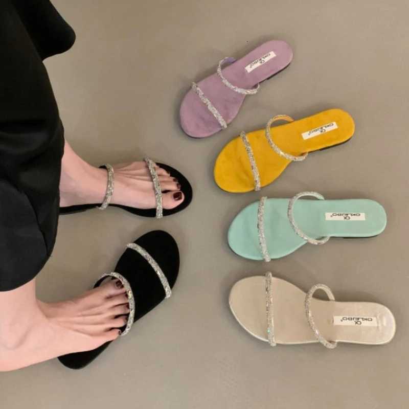 Summer Open Toe Crystal Women Concise Beach Vacation Flats Slide Ladies Fashion Party Dress Flip Flop K260311