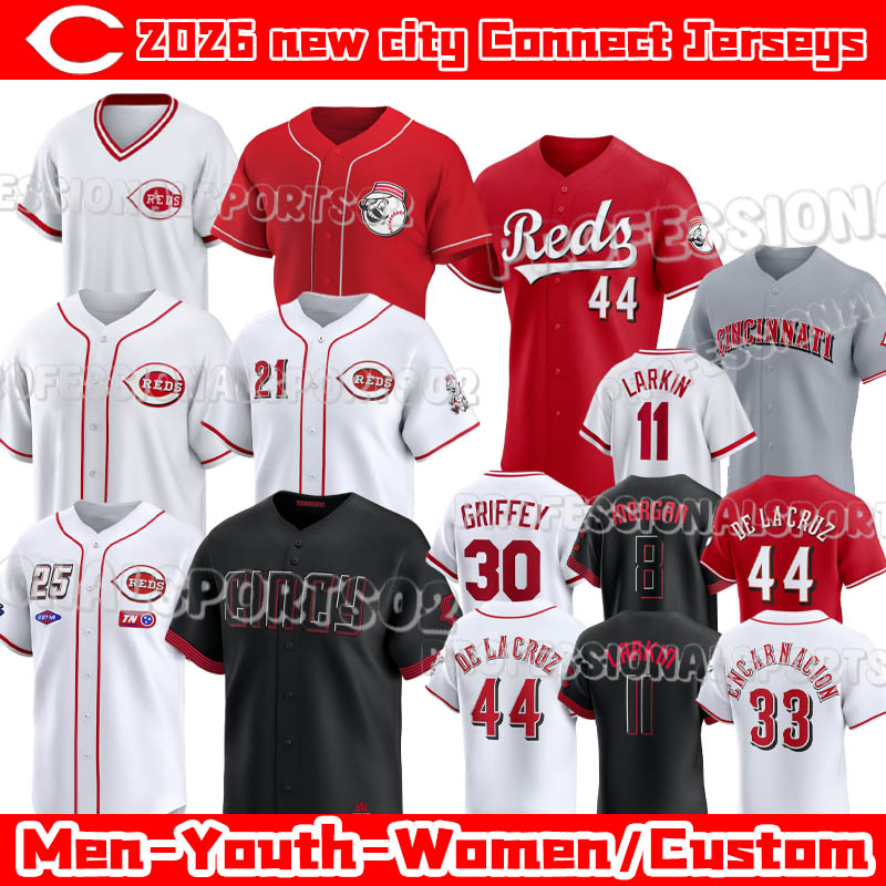 new City Connect Cincinnatis Reds Jersey #44 De La Cruz #29 Friedl #7 Steer #21 Greene Reds Jersey #37 Stephenson #9 McLain #40 Lodolo Jersey