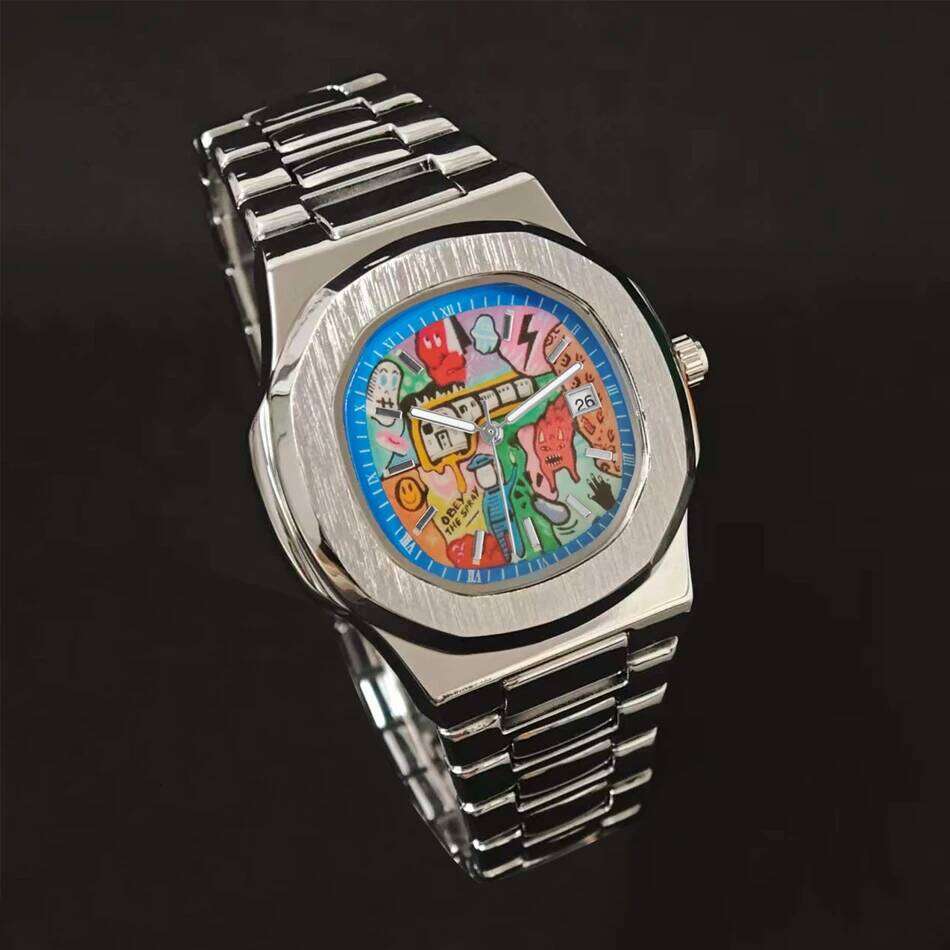 2025 New Square Men's Abstract Art Dial Trendy Retro Niche Luxury Gift Silver Black Gold Quartz Watch Street Style