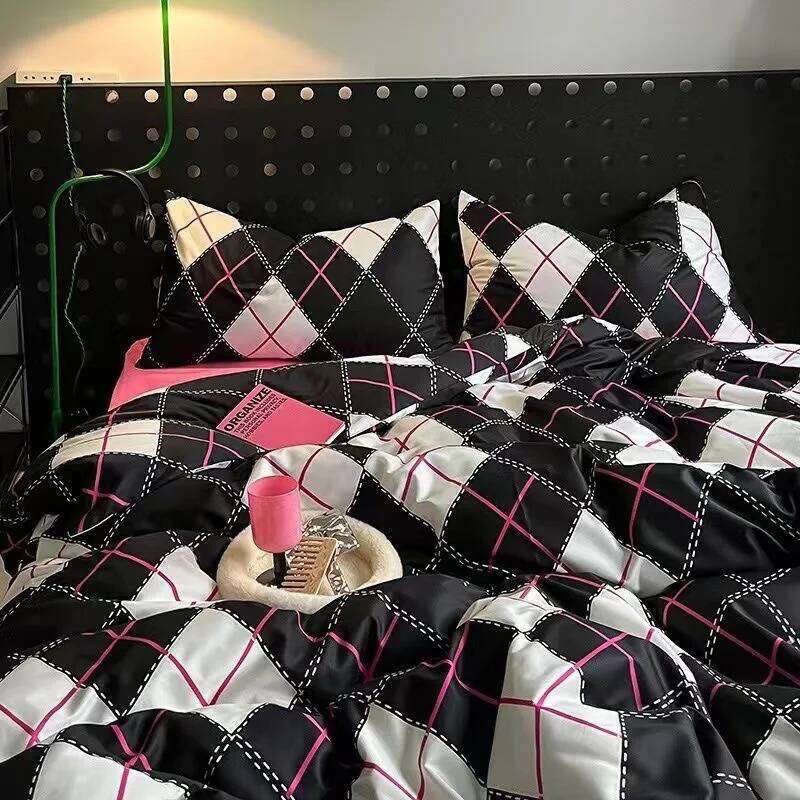 Ins Black Dot Set Flat Sheet Duvet Cover Twin Full Queen Nordic Bed Linen Boy Girl Bedding Sets H260311