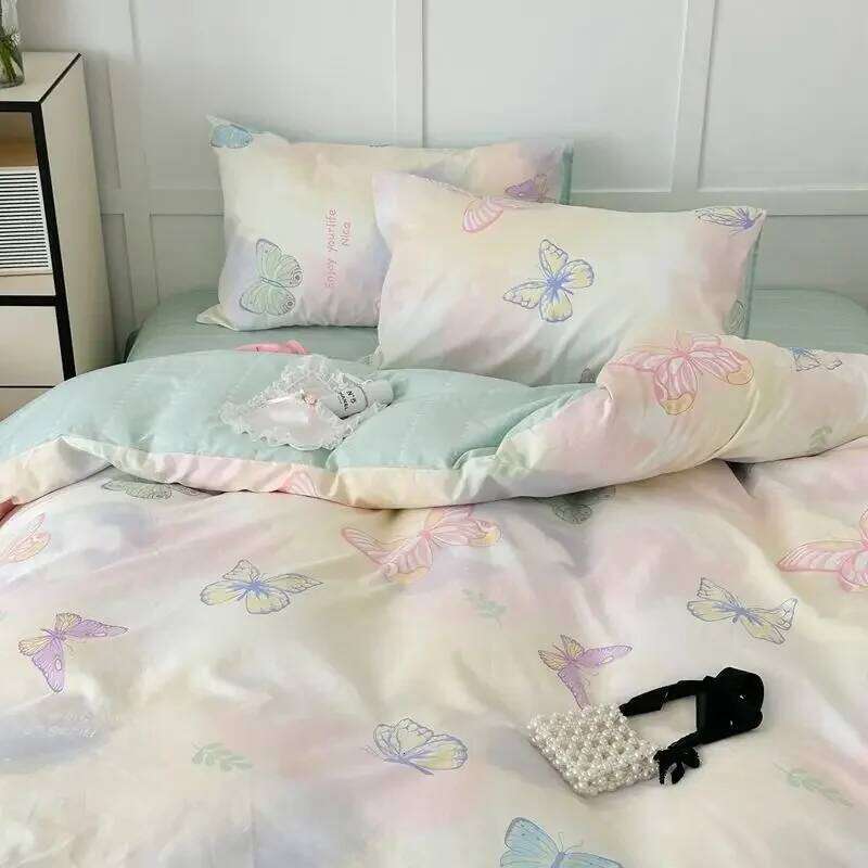 Pink Floral Bedding Set Soft Ins Single Double Queen Size Duvet Cover Flat Sheet Pillowcase Girls Home Totel Bed Linens H260311