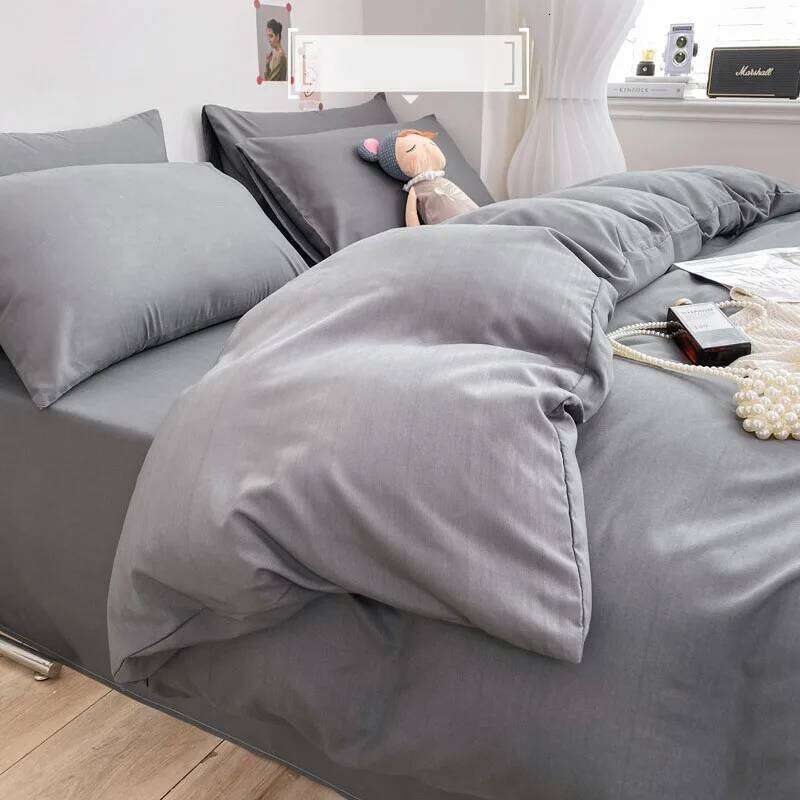 Washed Cotton Solid 3-4 Pcs Yellow Home King Size Duvet Cover Set with Flat Sheets Simple Queen Bedding Sets H260311