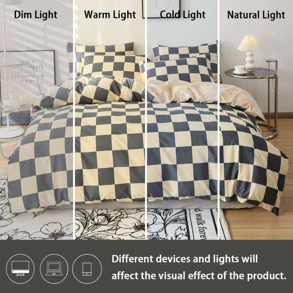3pcs Checkered Pattern Print Set, Soft Skin-Friendly Bedding Set Includes 1 Duvet Cover And 2 Pillowcases H260311 - view 5