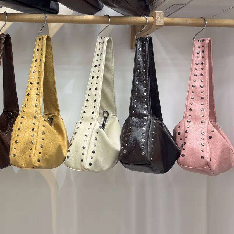 New Fashionable Studded Purses Shoulder Hobo Bag Punk Women Shouder Purse Vegan Leather Designer Handbags Streetwear XJ260311