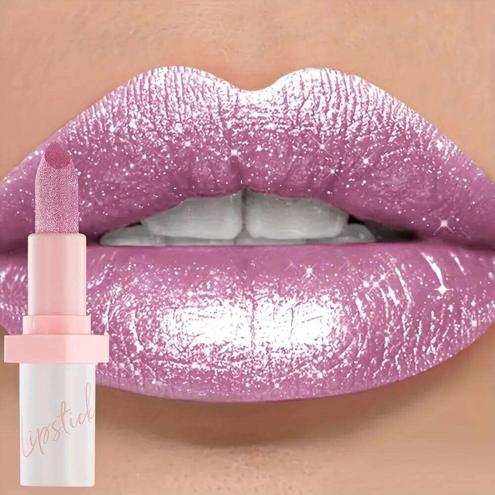 Glitter Pearlescent Lipstick, Waterproof Long Lasting Lip Color, Hydrating Plump Lips for Daily & Party Makeup W260311