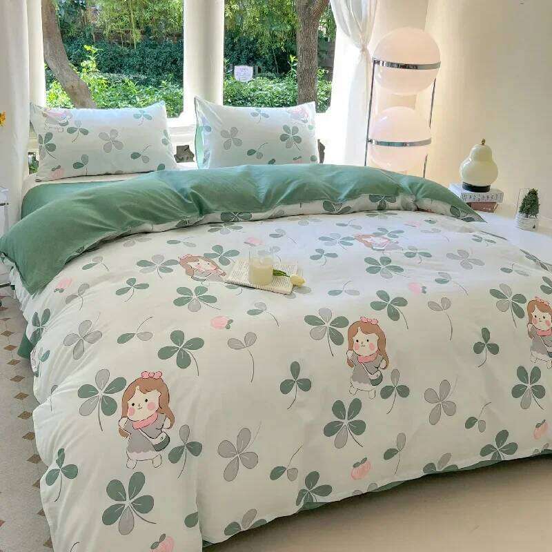 Kawaii Whale Printed Floral Duvet Pillowcase Bedding Set Cute Dog Bed Linen Sheet Quilt Cover Full Queen King Size H260311 - view 4