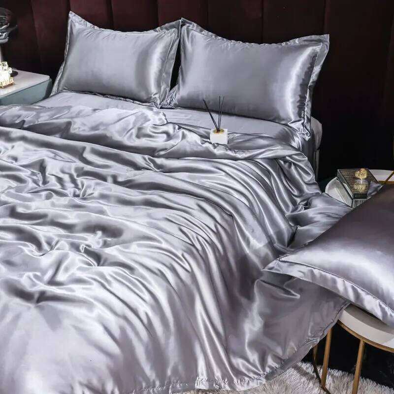 Ice Silk Bedding Satin Silky Duvet Set With Pillowcase High-end Home Textiles Solid Color Bed Cover Sets H260311