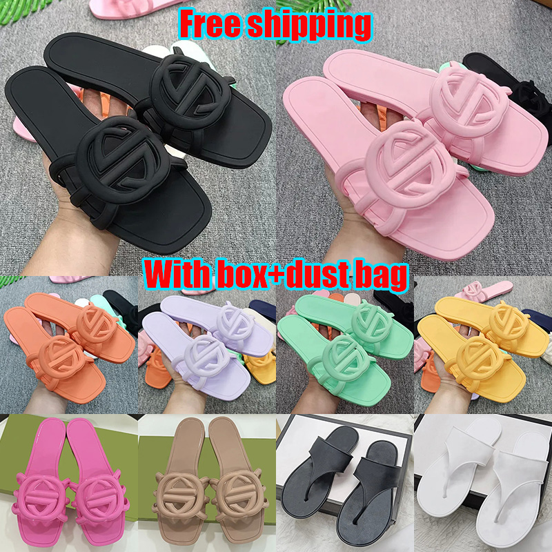Free shipping with box women designer sandals stylish slides rubble sole summer slippers outdoor beach comfortable sandal womens luxury shoes black white pink 35-42