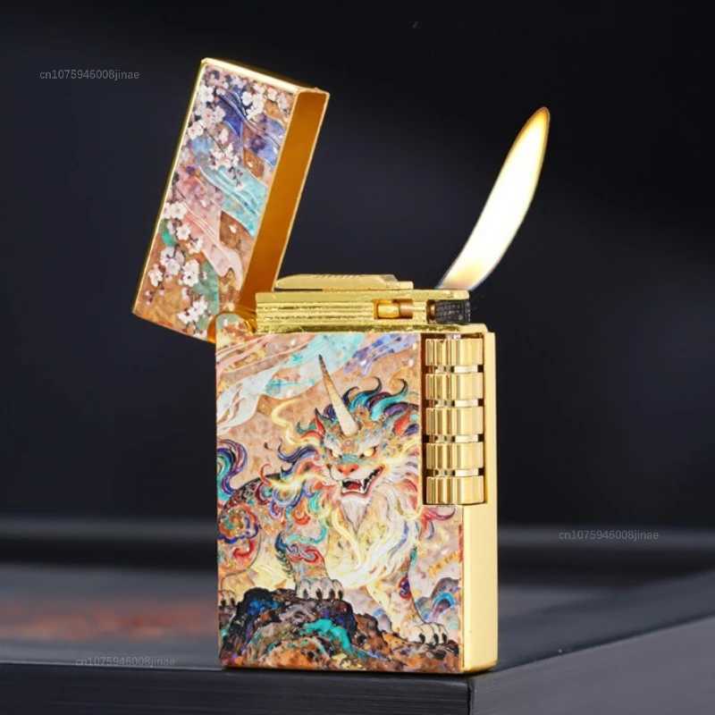 NEW 3D piano sound inflatable lighter metal color printed cigarette lighter side wheel lighter mens holiday gift N260311