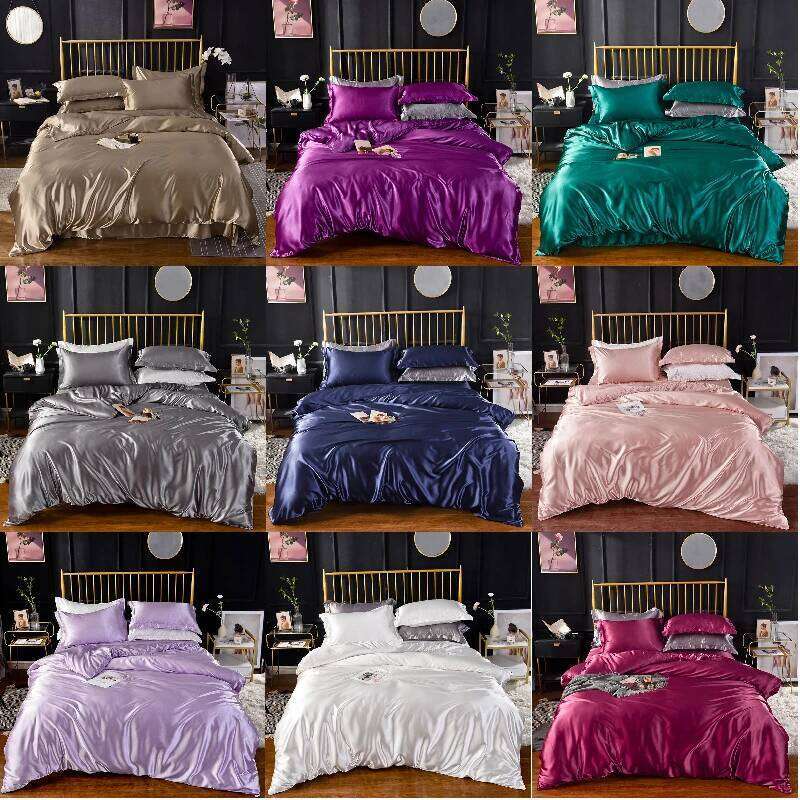 End Home Emulation Silk Satin Single Double Duvet Cover Set High Quality King Queen Size Bedding Sets H260311