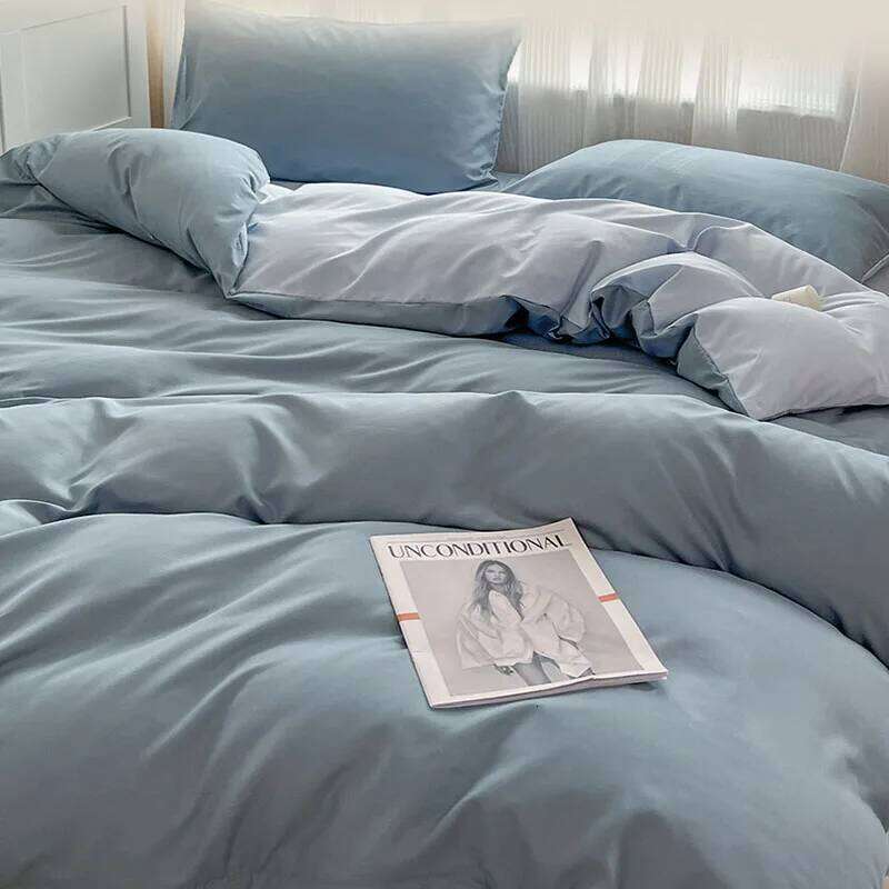 Simple Solid Color Super Soft Bed Set Washed Quilt Cover, Bedsheet, Pillowcases Summer Single Double Bedding Sets for Bedroom H260311